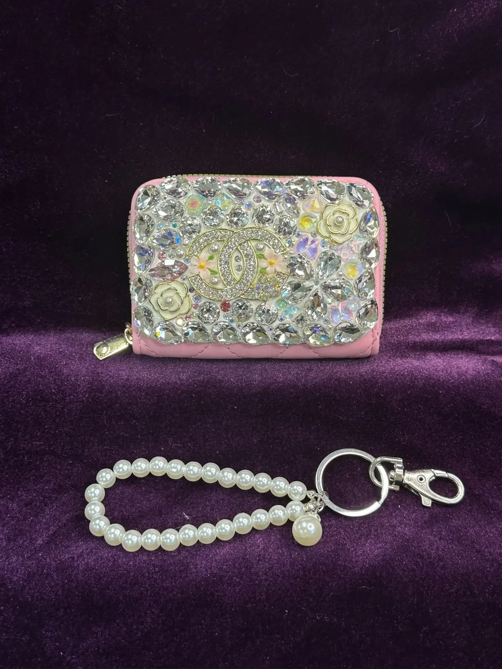 crystal bloom sparkle zip pouch + pearl wristlet 🐥